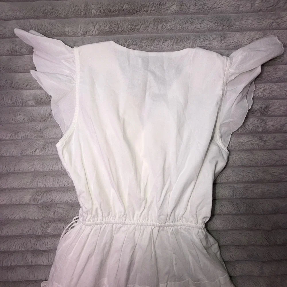 En Saison‎ Womens XS White Shell Ruffle Poplin Wrap Dress Coastal Summer Beach